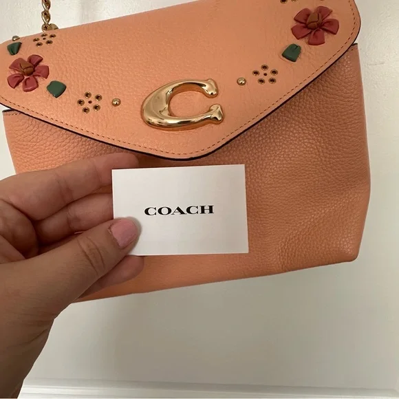Like NEW! Coach Pink Tammie Shoulder Bag w/ Floral Whipstitch + Matching Wallet - Picture 13 of 16